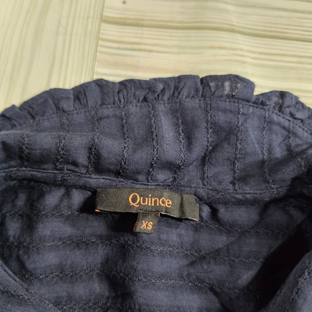 Quince Navy Blue Ruffle Peter Pan Collar Stripe Button Down Blouse XS - Picture 4 of 5